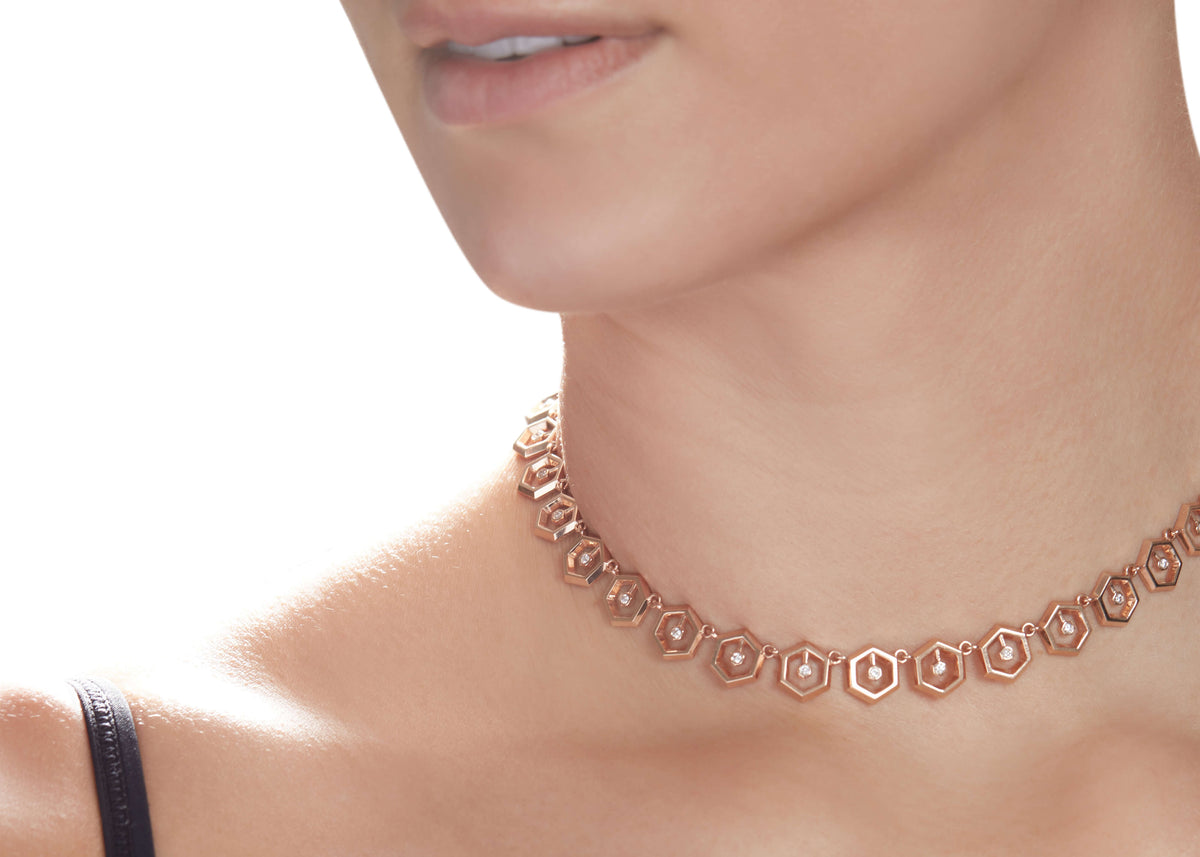 1111 hexagon with diamond center choker necklace jewelry by stephanie anders xo
